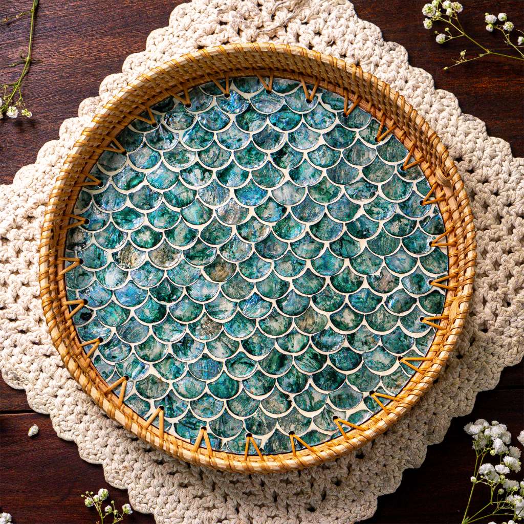 Rattan Trays With Mother Of Pearl Cascade Jungle Culture - Rosetta Creative Boutique